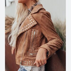 Sweet Stunner Faux Suede Studded Tan Jacket | Large